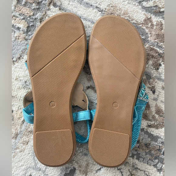 New Embellished Turquoise Rhinestones Sandals Studded Comfortable Shiny Sparkle - Picture 14 of 16